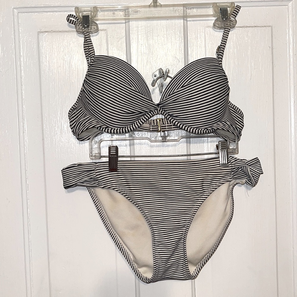 Small, navy blue and white strip bikini